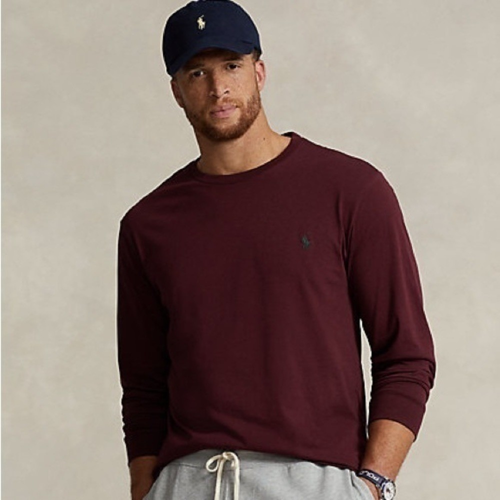 Polo Ralph Lauren Long Sleeve Pony‎ Logo Tee Burgundy Mens Small